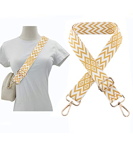 Image of 1pc Extendable Zigzags Jacquard Bag Strap with Clasps Geometric Webbing Belt for Shoulder Crossbag Messenger Bag Replacement (Mustard Yellow)