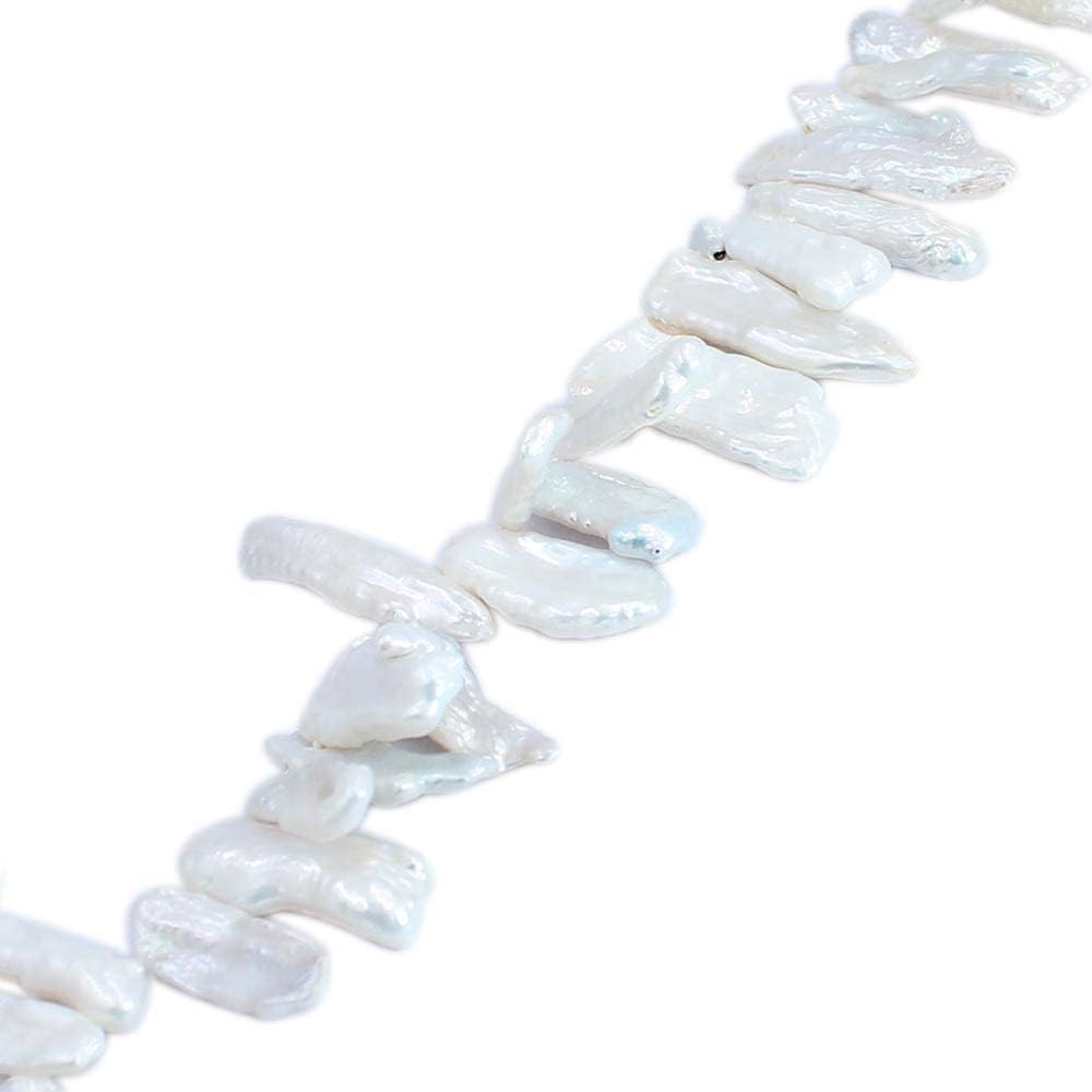 Jewelry Making Natural 8x18mm Freeform Biwa Baroque White Freshwater Pearl Top Drilled Gemstone Spacer Loose Beads Strand 15"