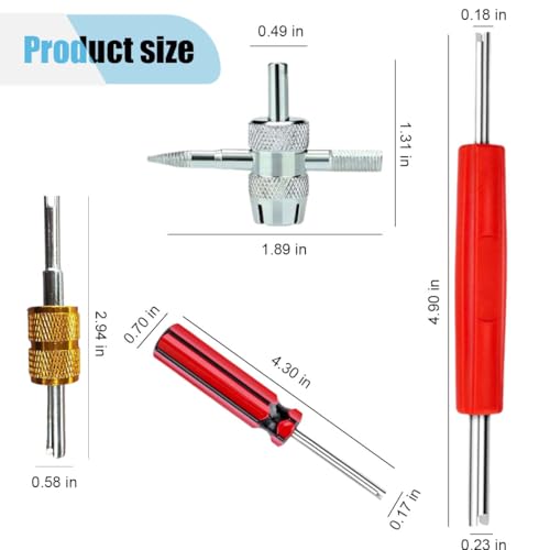Image of 7PCS Tire Valve Stem Removal Tool Kit, 4-Way Single & Dual Head Schrader Valve Core Remover Wrench for Tire Repair Installation, Multi-Function Tools for Car Bike Truck RV HVAC Air Conditioner