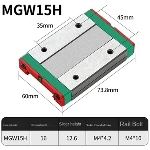 Guía lineal MGW15 en formato miniatura de 350mm y bloque de carro MGW15H 2