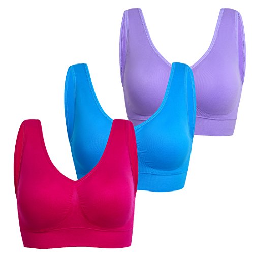 Image of PRETTYWELL Sleep Bras for Women, Comfort Seamless Wireless Stretchy Sports Bra,3 Pack Yoga Bras, with Removable Pads