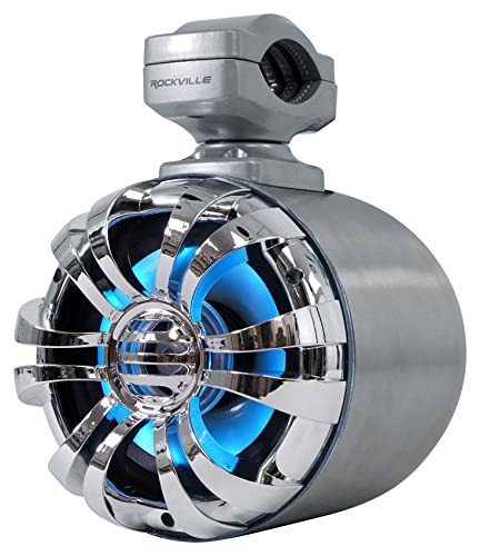 Image of Rockville WB50KLS 5.25 in 250-Watt Peak /125-Watt RMS Marine Wakeboard Tower Speakers with LED Lighting, Polished Silver, 4-Ohm, 4 Pieces