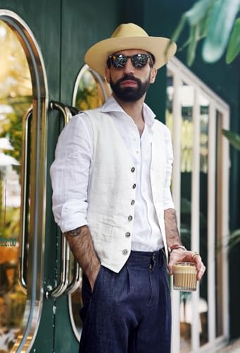 Men's Summer Linen Vest Slim Fit Waistcoat Formal Dress Suit Vests Casual Business Vest2