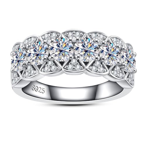 CannyCat Moissanite Eternity Ring for Women 4.0 mm VVS D color 2.0 CTTW Moissanites Wedding Band Platinum-Plated Silver Anniversary Engagement Chunky Wide Half Eternity Band