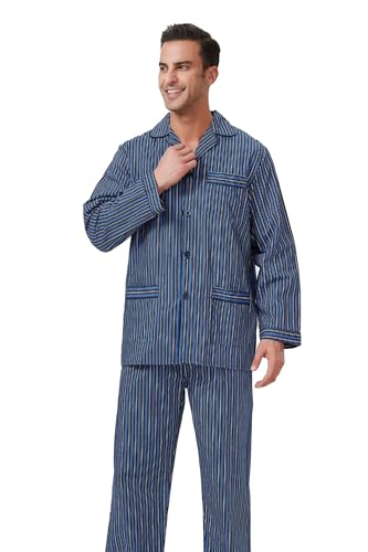 Image of GLOBAL Mens Pajamas Set, 100% Cotton Woven Drawstring Sleepwear Set with Top and Pants /Bottoms