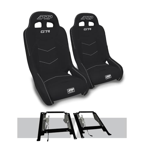 PRP Seats GT4 Suspension Seats w/Adapter Mounts and Slider Kit (Pair) - Fits Can-Am Maverick X3, Maverick R - Off-Road UTV Seats with Dual Harness Slots, Removable Cushion (Black)