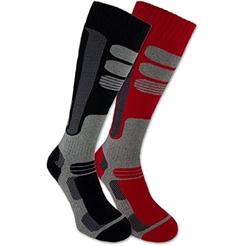 2 Pairs Men and Women Thermal Ski Socks Knee-length Snowboard Socks (Black | Red, 9-11) Cover