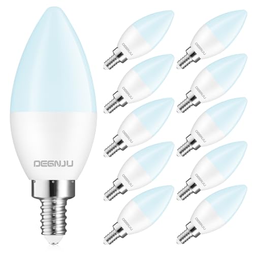 Image of DEGNJU Chandelier Light Bulbs 60 Watt Equivalent, Candelabra LED Light Bulbs, E12 LED Bulb Daylight 5000K, Type b Light Bulb 5.5W, Candelabra Base, 120V, B11 Candle Light Bulb, Non-Dimmable, 10 Pack