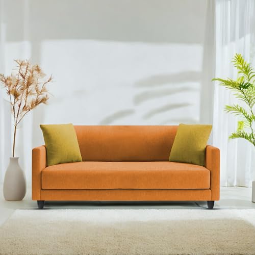 Image of Casaliving Dominic 2 Seater Sofa Set for Living Room (Orange Fabric) Premium Fabric Sofa