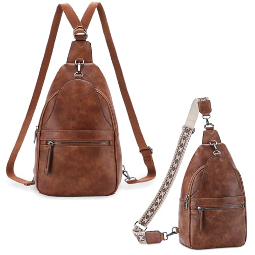 Kasgo Sling Bag for Women,Vegan Leather Anti Theft Crossbody Chest Bag Fanny Pack Small Travel Shoulder Backpack Belt Bag for Hiking Work Sport, Brown Kasgo Sling Bag for Women,Vegan Leather Anti Theft Crossbody Chest Bag Fanny Pack Small Travel Shoulder Backpack Belt Bag for Hiking Work Sport, Brown