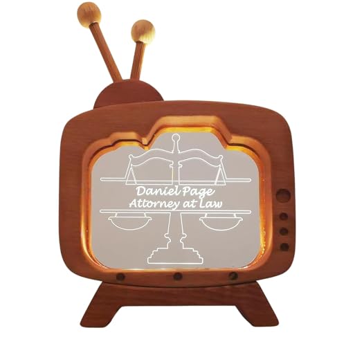 Personalized Lawyer Light Up Desk Name Plate, Custom Name Plate Lawyer Office Decorations, Unique Design Gifts For Lawyer Vintage Tv -looking Table Lamp Name Plate, Wooden Table Lamp Gift to Lawyer