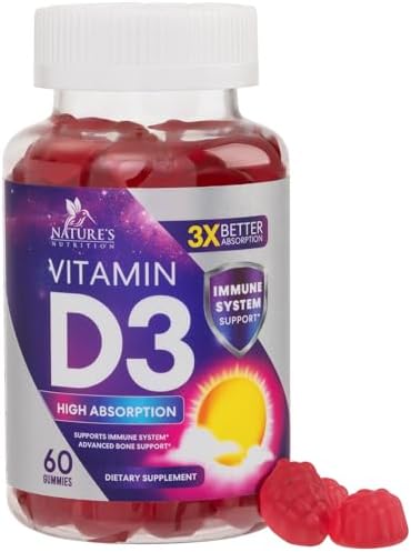 Vitamin D3 Supplement Gummy 5000 IU (125 mcg) Dietary Vitamins D for Men & Women – Bone, Teeth, Muscle & Immune Health Support, High Potency VIT D3 Nature’s Non-GMO & Gluten Free – 60 Gummies