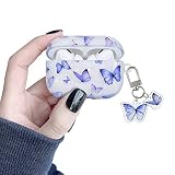 DiyGody Compatible for AirPods Pro Case Cute with Kawaii Keychain Blue Butterfly Marble Shell Design
