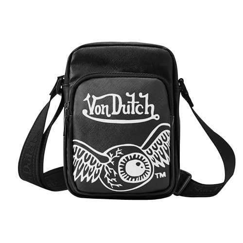 Von Dutch Men's Crossbody Bag, Flying Eye Black, Signature Graphic, Everyday Bag