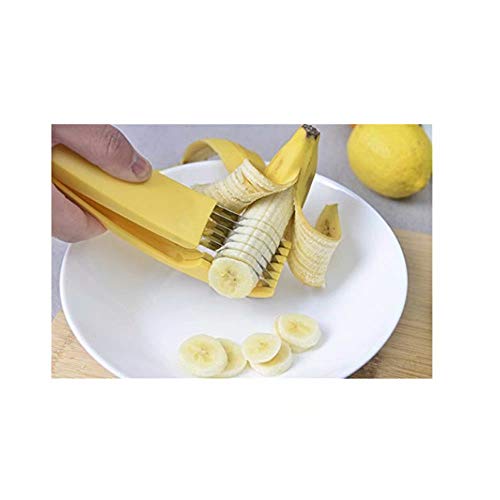 Libloop Kitchen Tools Fruit Slicer-One Squeeze 6 Perfect Slices-for Bananas, Cucumbers, Kiwi, and Sausages, 18.56.54.5cm, Yellow with Sliver color