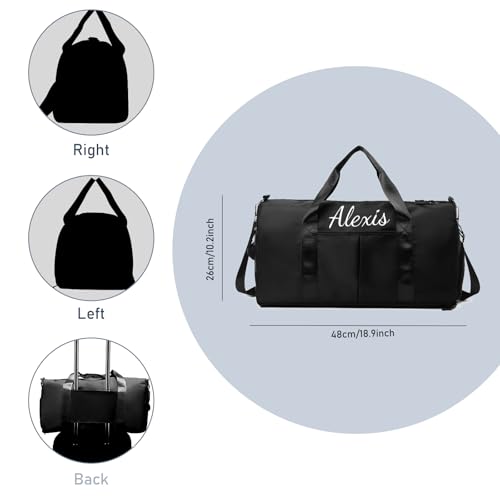 Personalized Gym Bag, Embroidered Travel Bag with Trolley Sleeve, Waterproof Sports Bag with Shoes Compartment, Duffle Bag for Men Women Weekender Bag Overnight Bag (Black)2
