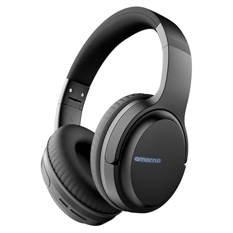AMORNO Bluetooth Headphones Over Ear, 68 Hours Playtime Wireless Headphones with Mic, Foldable Adjustable Lightweight HiFi Stereo Headset for Cellphone/PC/Work/Travel/Home/Office (Black) Cover