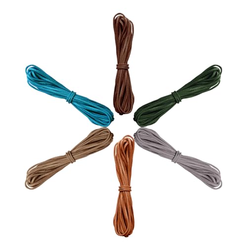 6 Bündel x 5 Meter Kunstwildlederschnur, 2,2 mm Kunstlederschnur, Flache Perlenschnur, weiche Halskette/Armbandschnur, mehrfarbiges Wildlederband für Geschenkverpackungen, Schmuckherstellung (Mature)