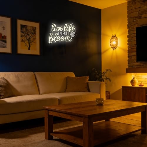 Image of Live Life In Full Bloom Neon Signs for Wall Decor, USB Powered LED Dimmable, Motivational Neon Light, for Spa Yoga Studio Business Gathering Party Home Bar Birthday Gifts(14.1 * 10.6 In)