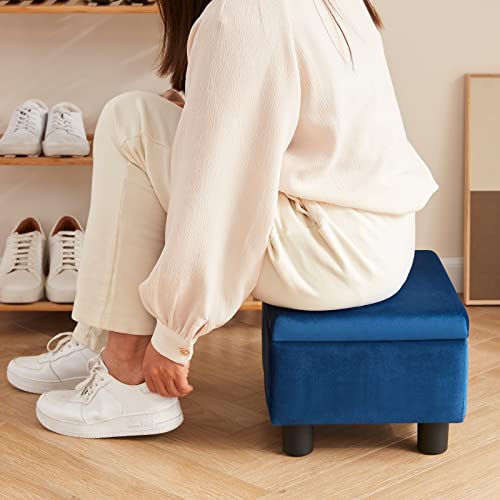 Baksea Small Footstool, Foot Stools Ottoman, Small Foot Stool With Storage Anti-Slip Rectangle Ottoman Foot Rest Stool For Couch, Under Desk, Living Room, Bedroom Foot Stool Velvet Dark Blue #TOP6
