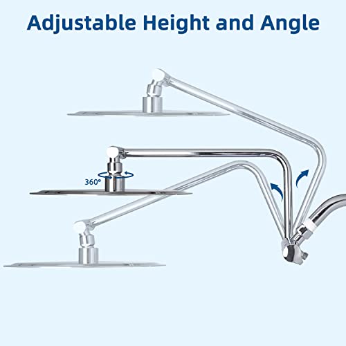 12” High Pressure Rainfall Shower Head, Metal Waterfall Showerhead With Handheld Combo, 12'' Adjustable Shower Extension Arm, Adhesive Showerhead Holder, Extra Long Hose, Chrome #TOP3