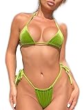 TIC TOC Women Sexy Two Piece Velvet Bikini Thong Set with Adjustable String Triangle Swim Wear, S