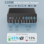 320W USB C Charger Block, 10-Port USB C Charging Station GaN III PD 65W Laptop Fast Charger Adapter for MacBook Pro/Air, DELL, iPad, iPhone, Samsung Galaxy Black - Image 2
