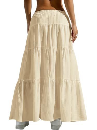 Image of Verdusa Women's Long Maxi Skirt Boho Flowy Flared Ruffle Skirts 2026 Beach Vacation Summer Going Out Outfits