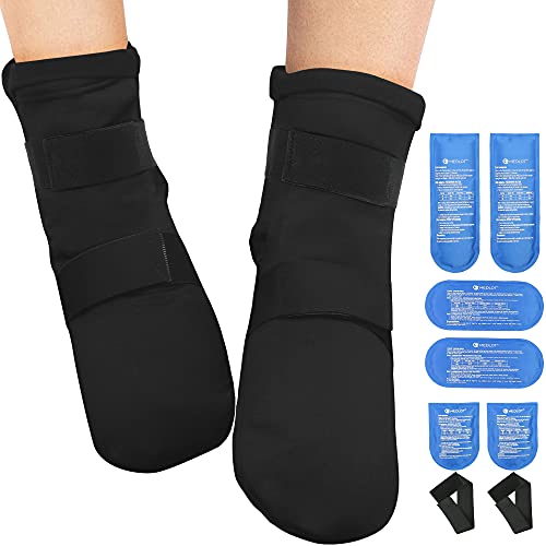 MEDLOT Foot Ankle Ice Pack, Cooling Socks with 6 Reusable Gel Packs and Strap, Hot Cold Therapy Compression Wrap for Heel Pain, Achilles Tendonitis Relief, Plantar Fasciitis, Swelling, Sprain -  LotFancy