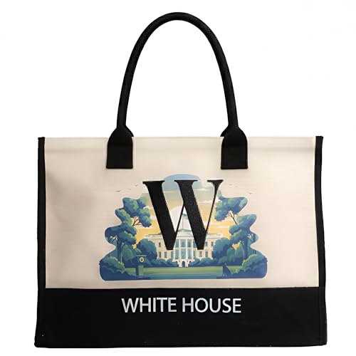 Personalized Landmark Monogram Utility Grocery & Gift Canvas Tote - W