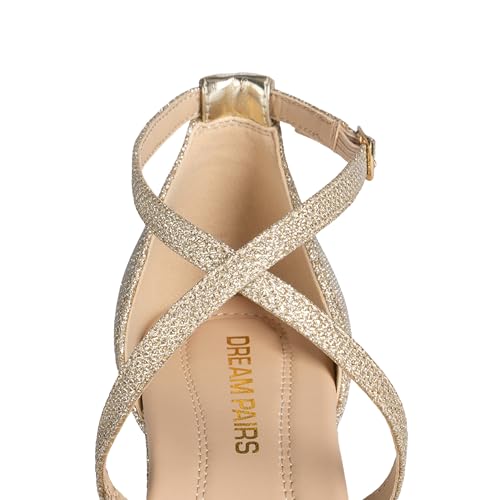 DREAM PAIRS Zapatos Mujer Comodos Vestir, Tapatos Tacon Mujer con Correa en el Tobillo, Tacones Mujer para Bodas y Fiestas,Size 40.5,Oro,SDPU26002W - imagen 4