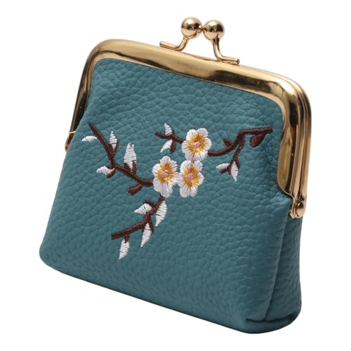 1Pcs Pouch Wallet Plum Blossom Embroidery Snap Wallet PU Leather Blue 11x10cm2