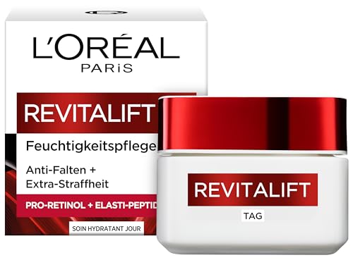 L'Oréal Paris Feuchtigkeitsspendende Tagescréme für Frauen: sorgt für ein strafferes Hautbild & stärkt die Hautschutzbarriere mit Pro-Elastin & Bienenwachs (Cera Alba)Revitalift, 1x 50ml