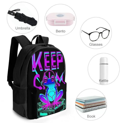 Hippie Frog Keep Calm Art Backpack Polyester Multipurpose Anti-Theft Shoulder Bag Big Capacity Gym Outdoor Hiking Backpack With Padded Straps4