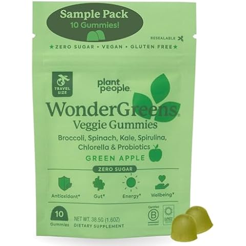 Plant People WonderGreens Veggie Gummies Super Greens with Probiotics Multivitamin Support Gummy for Wellbeing, Energy, Immune and Gut Health, Green Apple Flavor (Trial Size, 10 Count) Cover