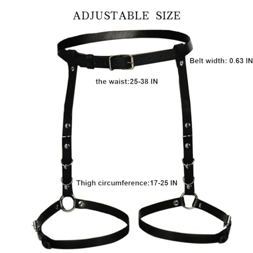 FRENZCOY Cinta-liga de couro punk nas pernas, cinto de arnês para coxas, joia sexy para mulheres e m