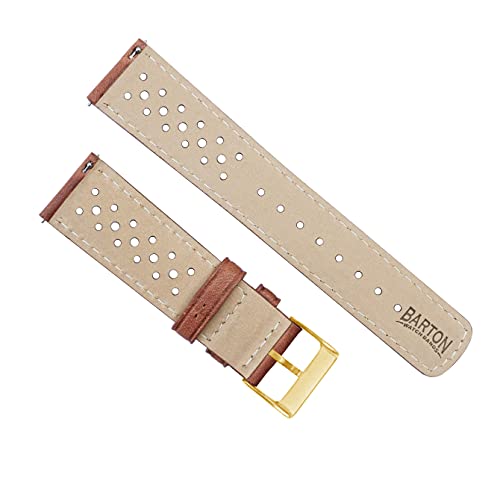 Image of 24mm Caramel - Barton Racing Horween Leather Gold Buckle Watch Bands - Quick Release - Choose Strap Color & Width