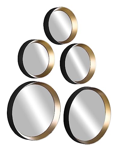 Home4You Spiegel-Set 5-teilig - Schwarz - Goldgelb - Metall