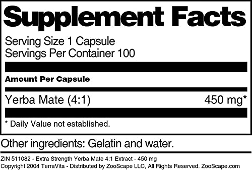 Extra Strength Yerba Mate 4:1 Extract - 450 Mg (100 Capsules, Zin: 511082) - 3 Pack #TOP2