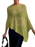GORGLITTER Women's Sheer Poncho Shawl Bat Wing Cape Tops Crochet Cover Up Lightweight Sweater Spring Summer Outfits 2026 Green Medium