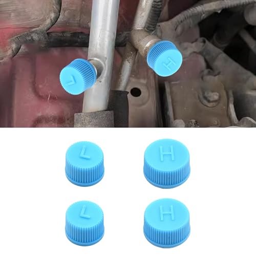 QQWD 4PCS Car Air Conditioner Valve Caps Replacement High and Low Pressure Valve Caps, R134a A/C Repair System Charge Port Cover, Leak-proof A/C Seal Covers Kit for Most Cars Trucks SUVs(Blue)