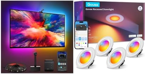 Govee Envisual - Retroiluminación LED para TV con cámara, paquete de iluminación empotrada inteligente de 6 pulgadas, 1000 lúmenes, paquete de 4