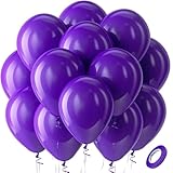 Bezente Dark Purple Latex Party Balloons - 100 Pack 12 inch Round Helium Purple Balloons for Wedding Graduation Halloween Birthday Bachelorette Party Backdrop Decorations