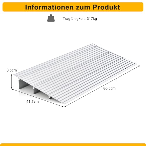 COSTWAY Türschwellenrampe, Rollstuhlrampe Aluminium mit verstellbarem Rampendesign & 317 kg Tragkraft, Bordsteinrampe rutschfest für Rollstuhl, Kinderwagen (8,5 cm Höhe)