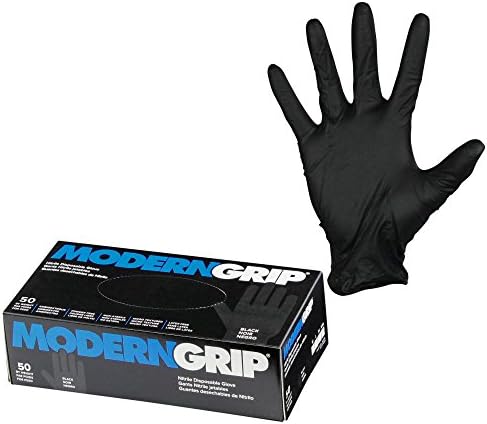 Modern Grip 18105-L Nitrile 8 mil Thickness Premium Disposable Gloves – Industrial and Household, Powder Free, Latex Free, Micro Textured for Superior Grip - Black - Large (50 count)