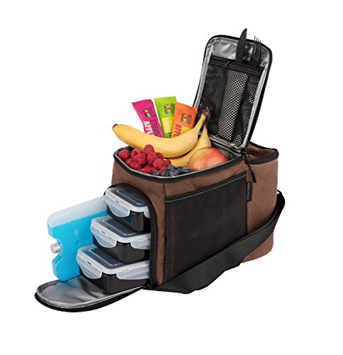 Evolutionize Meal Prep Bag - Full Meal Prep Lunch Box Management System Includes Portion Control Meal Prep Containers + Ice Pack (3 Meal Insulated Cooler Bag, Black) (3 Meal, Brown (Waxed Canvas)) #TOP1