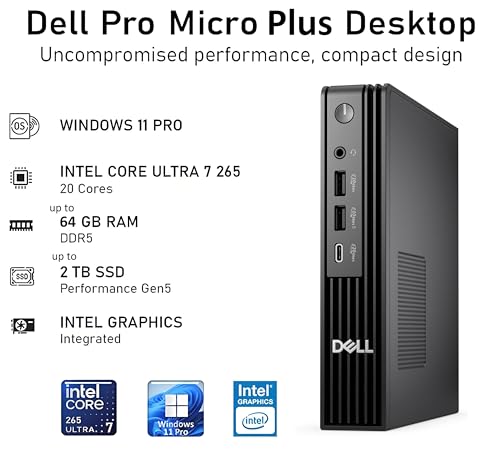 Image of Dell Pro Micro Plus Desktop Computers (Next Gen OptiPlex 7000 MFF) Mini AI PC, Intel 20-Core Ultra 7 265, 16GB DDR5 RAM, 1TB PCIe SSD, WiFi 6, Bluetooth, 4 DisplayPort + 2 Type-C, Windows 11 Pro