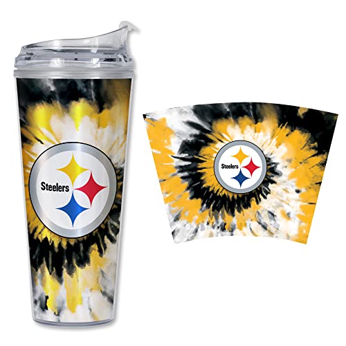 Image of Rico Industries NFL Football Glitter 24oz Acrylic Glitter Tumbler with Hinged Lid, Officially Licensed Double Wall Tumbler with Straw