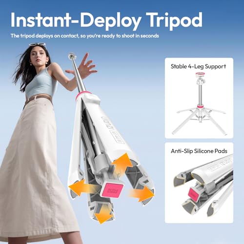 Image of ULANZI MT44M Auto Open Magnetic Phone Tripod, 59 inch Selfie Stick with Remote | Tripod Stand 2-in-1 Dual Mount&1 /4 inch Screw for Phone&Camera, 360Ball Head for iPhone Android, Vlogging, Live Streaming(White)