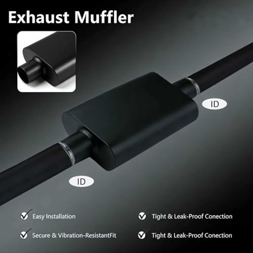 Image of Universal 2.25 inch Dual Chamber Center Inlet Center Outlet Muffler - Aluminized Steel Black, Aggressive Deep Sound, 17 inch Total Length